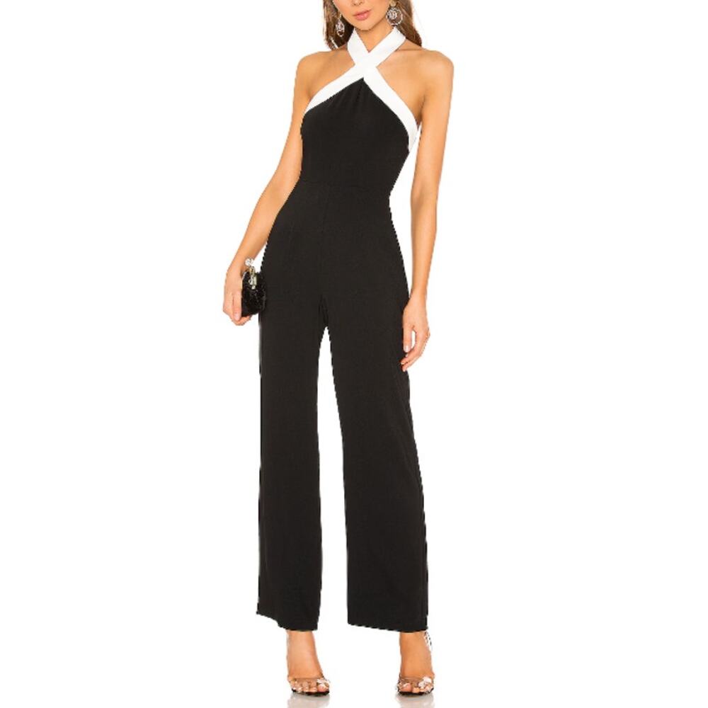 New SUPERDOWN Revolve Women's Black Laurien Cross Front Jumpsuit Size Small